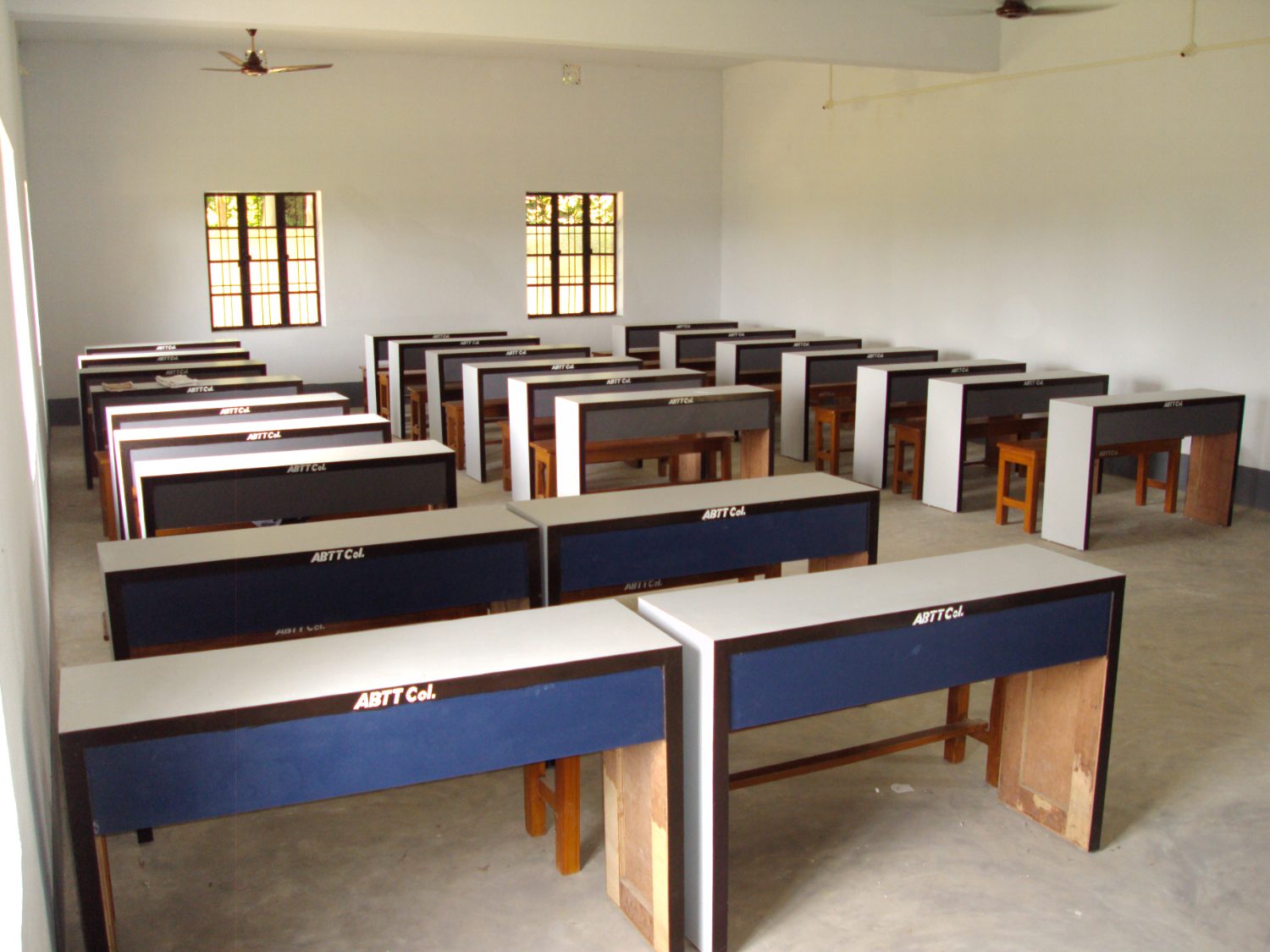 At their desks